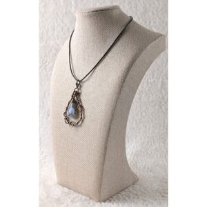 Handmade Copper Wire Wrapped Banded Agate Pendant Necklace Boho Artisan‎